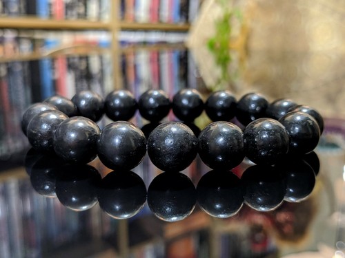 SHUNGITE Bead Bracelet Men Stretch 12mm 7, 7.5, 8, or 8.5 inch
