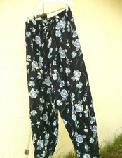 VINTAGE BLUE 90S M XL L USA MADE CHAMBRAY FLOWERS FLORAL RAYON LONG PANTS LADY