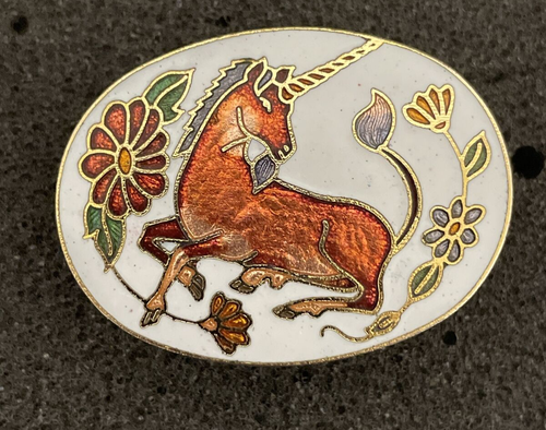 Vintage Unicorn Floral Rearing Flower Enamel Bolo Tie Slide Clip Multi Color