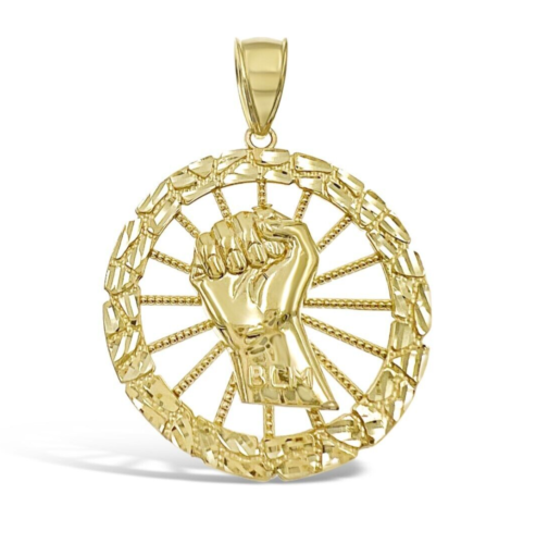 BLM Nugget Pendant Real 10k Gold Black Lives Matter Mens Charm 2"