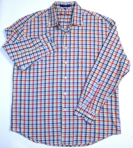 ALAN FLUSSER SHIRT L BOLD BRIGHT RED BLUE GREY GREEN CHECK PLAID MENS - Picture 5 of 5