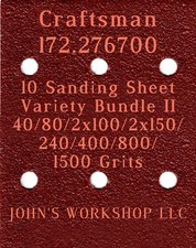 Craftsman 172.276700 - 40/80/100/150/240/400/800/1500 - 10pc Variety Bundle II