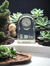 3D Standuhr 95x60x40mm Glas Gravur Geschenk Bild Laser Kristall Foto