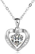 BEAUTIFUL Heart Pendant Necklace Women 14k White Gold CZ Anniversary Plated