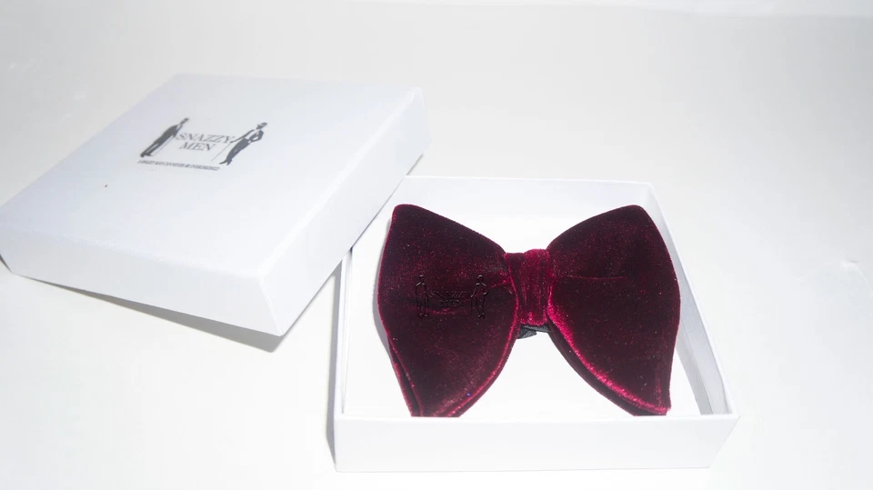 Pajarita de gran tamaño - Pajarita de terciopelo borgoña, pajarita mariposa, pajarita granate Foto 3 de 4