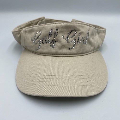 Golf Girl Bling Rhinestone Adjustable Visor Hat Cap Beige