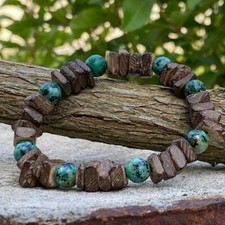 Bracelet Homme Femme Pierres Naturelles Turquoise d'Afrique - Bois de coco 