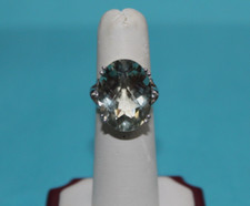 Sterling Silver Designer Ring with Oval Clear Green Stone Size 5.75 043GCM