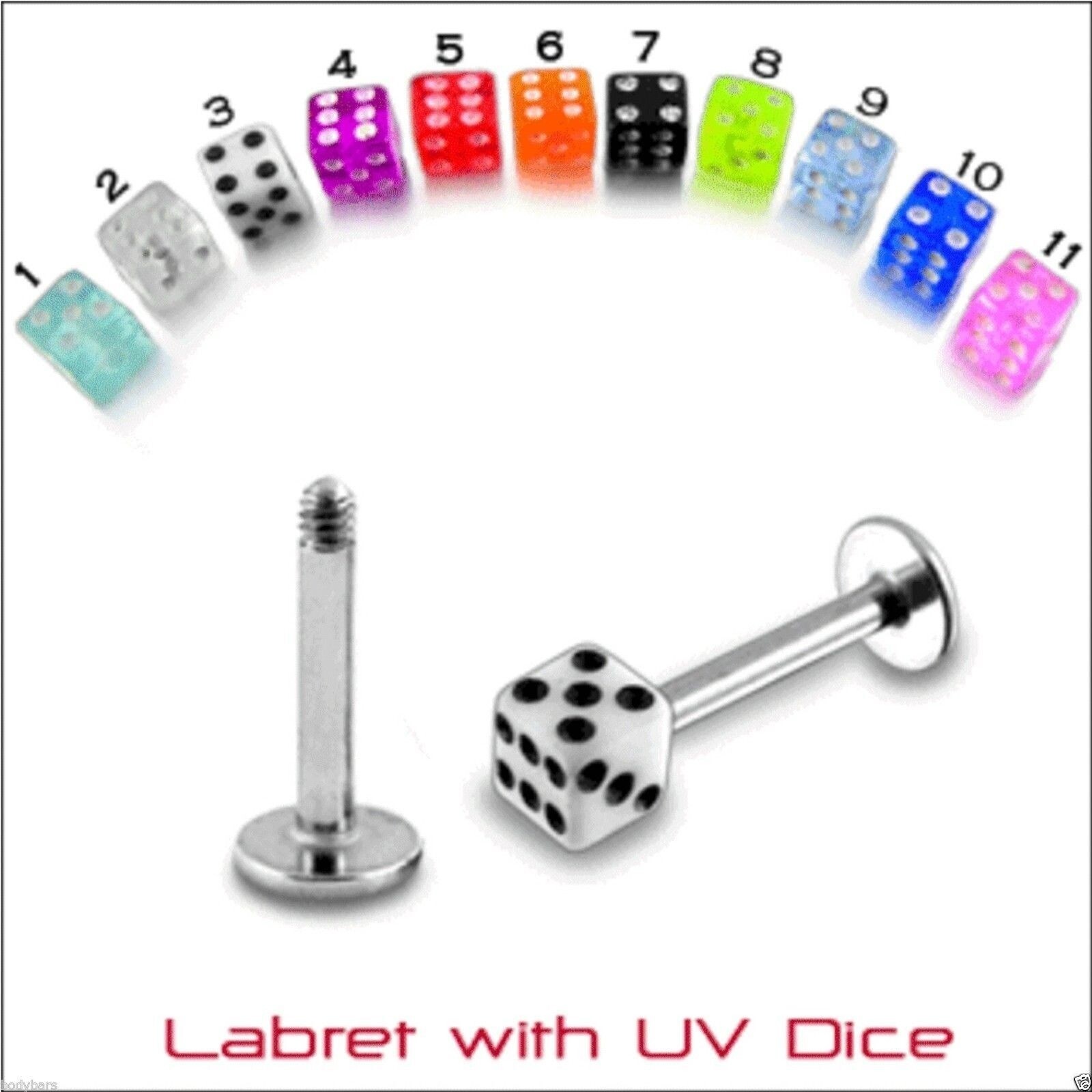 Labret Monroe Bars 5 UV Dice Barbells Rook Snug Helix Piercing 16g