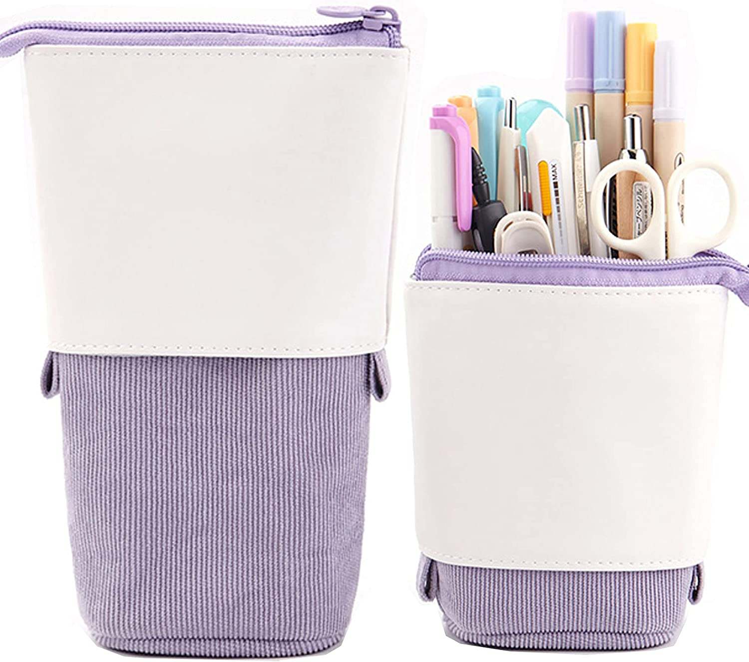 Telescopic Pen Pencil Holder Stand-Up Stationery Case PU Corduroy Organizer