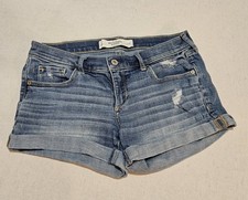 Abercrombie  Fitch Women's Denim Shorts Sz 4 W27, Distressed Cuffed Hem Zip fly