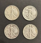 Lot Of 4 Walking Liberty Half Dollars. 1940, 1942S, 1943, 1946. 90% Silver!