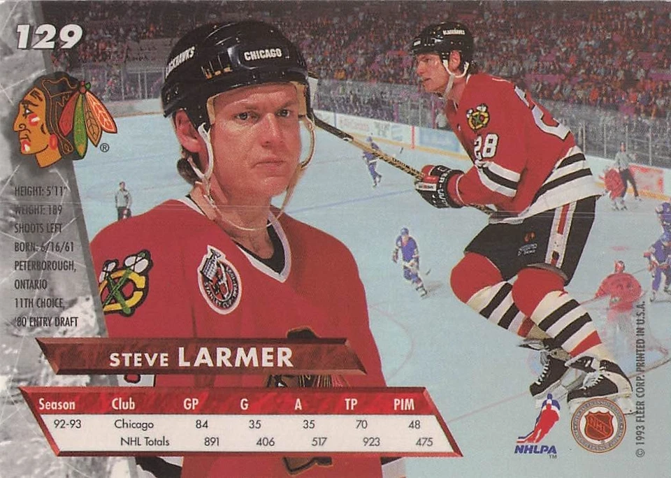 1993-94 Ultra #129 Steve Larmer - Image 2 of 2