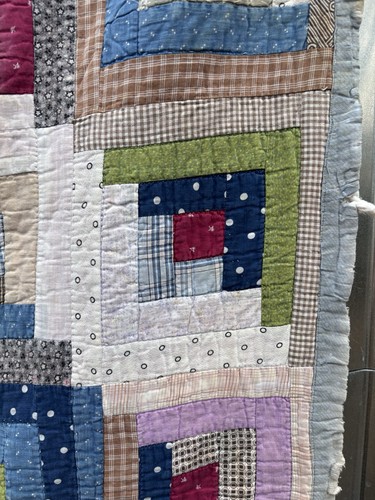 Antique Vintage Handmade Barn Raising Log Cabin Quilt 74x70 C1920s Indigo - Picture 5 of 24