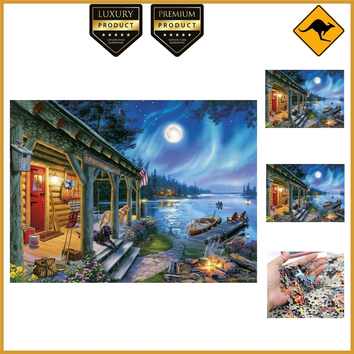 Quality 1000 Piece Jigsaw Puzzle by Darrell Bush - Moonlight Lodge