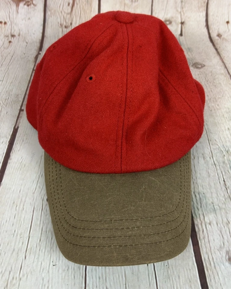 LL Bean шерсти смесь бейсбольная шляпа регулируемый красный хаки кожаный ремень зима - Изображение 2 из 4