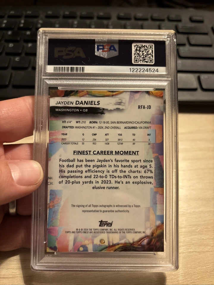 2024 Topps Finest - Rookie Finest Autographs Jayden Daniels (AU, RC) PSA 10 - Image 2 of 2