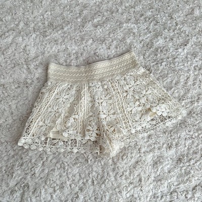 Topshop Cream Floral Delicate Lace Crochet Lined High Rise Shorts UK 8