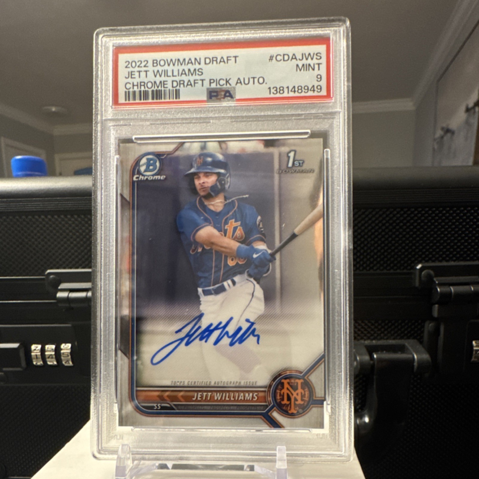 Topps 2022 Bowman Draft Chrome Jett Williams CDA-JWS Auto PSA 9 Rookie Mets