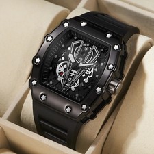 Men Sports Quartz Watch Waterproof Luminous Silicone Strap Large Dial Wristwatch