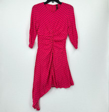 Zara Women's Fit & Flare Dress Size S Pink Black Polka Dot Asymmetrical Hem Zip