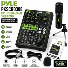 Pyle PKSCRD308 Podcast Mixer Audio Interface Bluetooth Sound Card w/ Mic Bundle