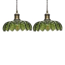 Set of 2 Vintage Design Green Glass Easy Fit Pendant Shade Ceiling Lightshades