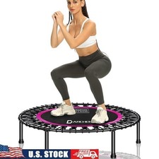 Indoor Mini Trampoline 450lbs Heavy Duty Fitness Rebounder Quiet Bungee Exercise