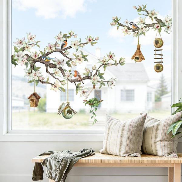 Supzone Fensterbilder Blumen FrüHling Sommer Fensteraufkleber Selbstklebend Voge-image