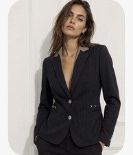 Tahari Arthur S. Levine Black Pinstripe Two Button Blazer Petite Size 10 P NWOT