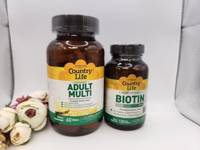 ×2 Lot Chewable Adult Multi Vitamin Pineapple-Orange Wafers Biotin Country Life