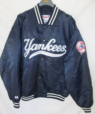 Vintage MAJESTIC New York YANKEES Blue Satin Authentic Bomber Dugout Jacket XL