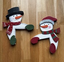 2x Schneemänner aus Holz für Türrahmen - Türeckendeko