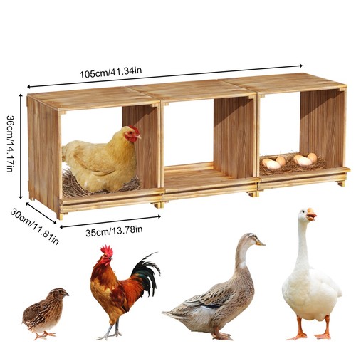 Holz Hühnernistkasten Haus Henne Hacke Legekästen Ente Geflügel Ei 3 Löcher - Bild 13 von 17