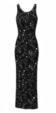Cote Femme Womens Sleeveless Tank Maxi Dress Sz 8 Black White Floral Greece