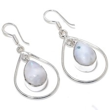 Moonstone Gemstone Handmade 925 Sterling Silver Jewelry Earring Size 1.9"