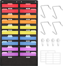 20 Pockets Hanging Wall File Organizer, Black Storage Pocket Chart for File Fold
