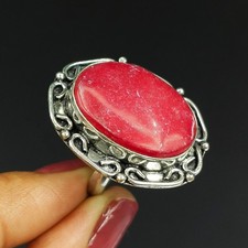 Natural Red Coral Gemstone Handmade 925 Sterling Silver Ring Size-8 US