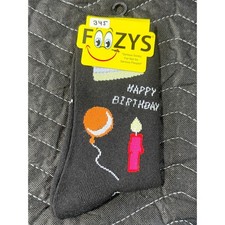 Foozys Crew Socks Women 9-11 Black NWT Happy Birthday Graphic Novelty FC-118