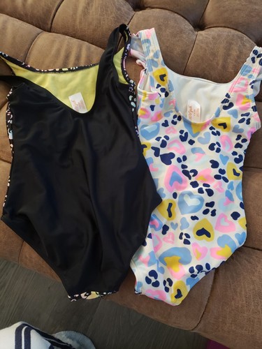 Cat and Jack One Piece Swim Suits (2) Size S 6/6x Unicorn Print And Leopard - Picture 2 of 2