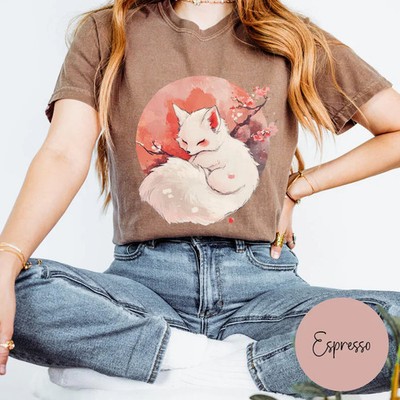 Fox Moon Cherry Comfort Tee Animal Nature Design Graphic Top