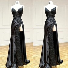 Black Gothic Wedding Dresses with Slit Spaghetti  Summer Bridal Gowns