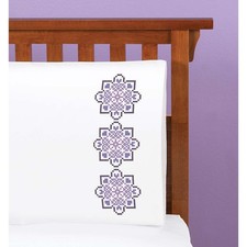 Herrschners  Lavender Lace Pillowcase Pair Stamped Cross-Stitch