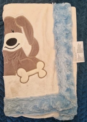 New Little Miracles Costco Blanket Dog Puppy Bone blue brown Patchwork Pals 