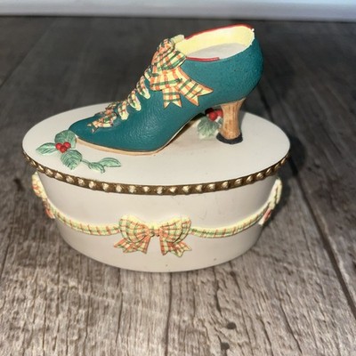 Vintage Jane Asher Willow Hall Trinket Box Shoe - Christmas