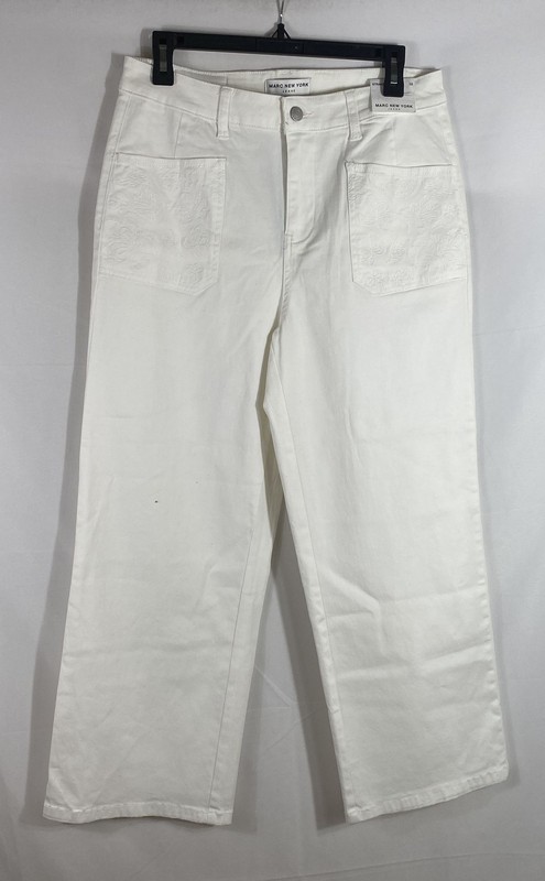 Marc New York Women's White Straight Crop Embroidered Pocket Jeans Sz 10 NWT