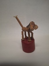 Vintage Dog Wood Push Up Puppet Toy With Leather Ears Nice Condition