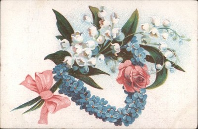 Flowers Floral Wreath with Forget-Me-Nots,Lily Valley,Red Rose & Pink Bow