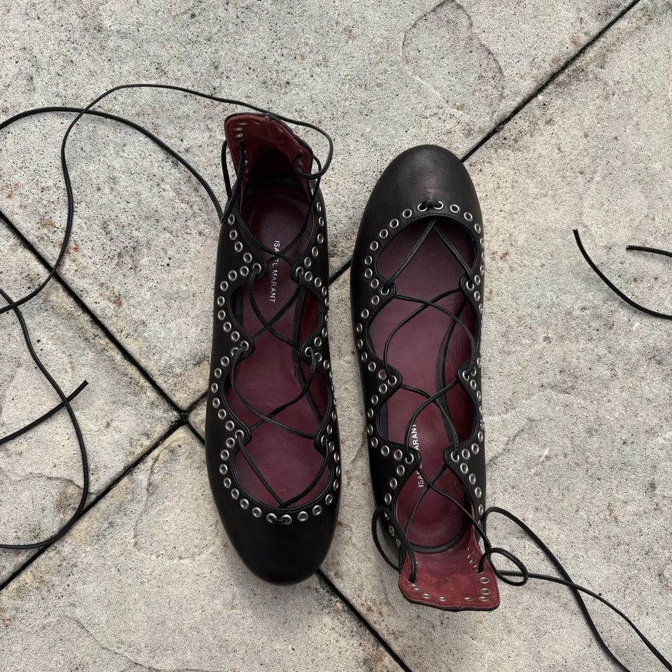 Zapatos planos de ballet con cordones Isabel Marant negros borgoña talla 36 EU Foto 3 de 4