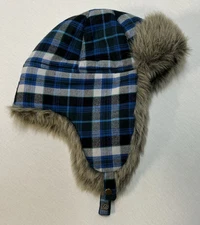 Eddie Bauer Classic Plaid Trapper Hat Sz L/XL 26.25” Earflaps Faux Fur Insulated